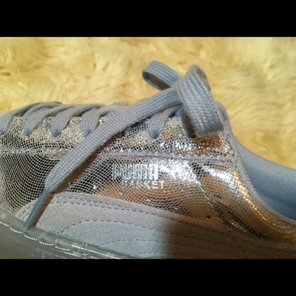 puma basket platform metallic silver